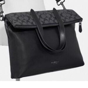 NEW Coach Graham Fold-Over Black & Charcoal Leather Tote (Unisex)
